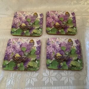 Judy Buswell Coasters Ravison Birds 2002 Signed Imprint